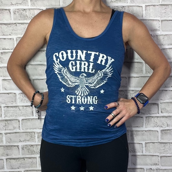 🤠 |•COUNTRY GIRL•| Country Girl Strong Blue Tank Top - Picture 1 of 5